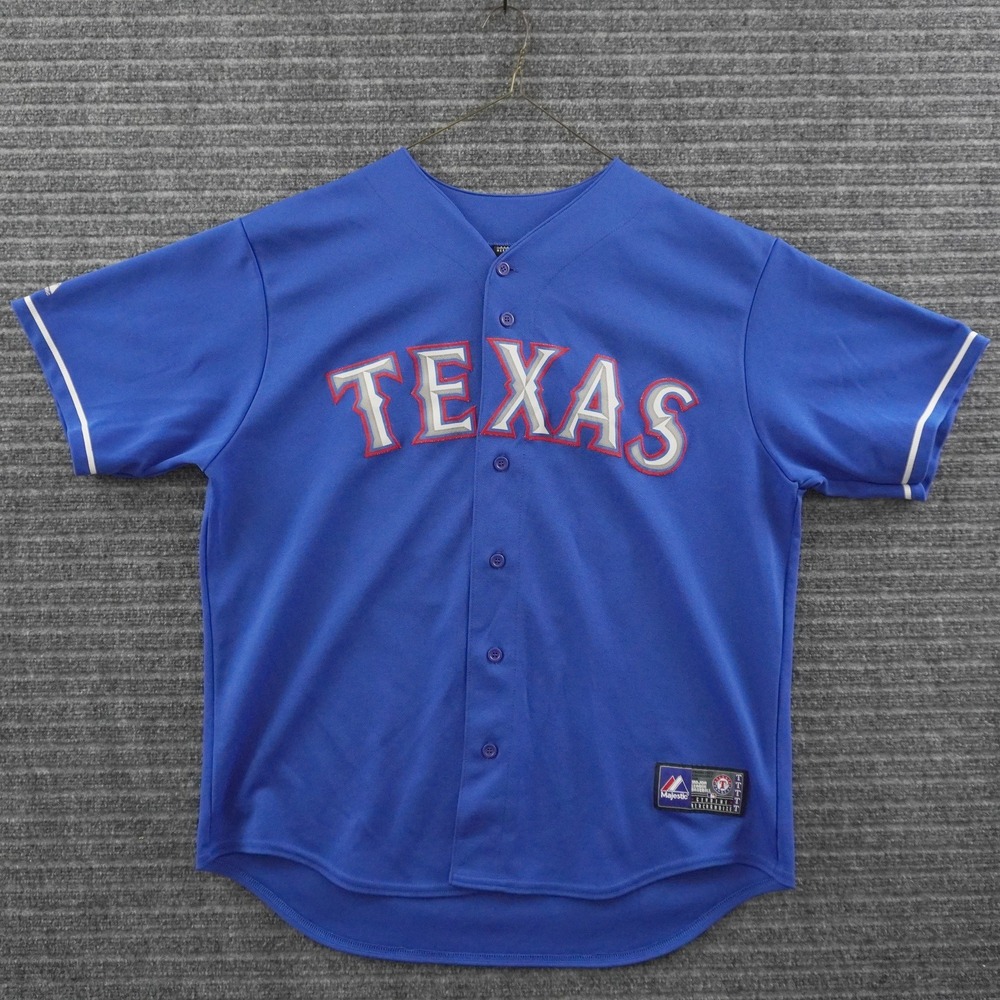 Vintage Majestic Texas Rangers Baseball Jersey Mens XL Blue Hamilton 32 Stitched